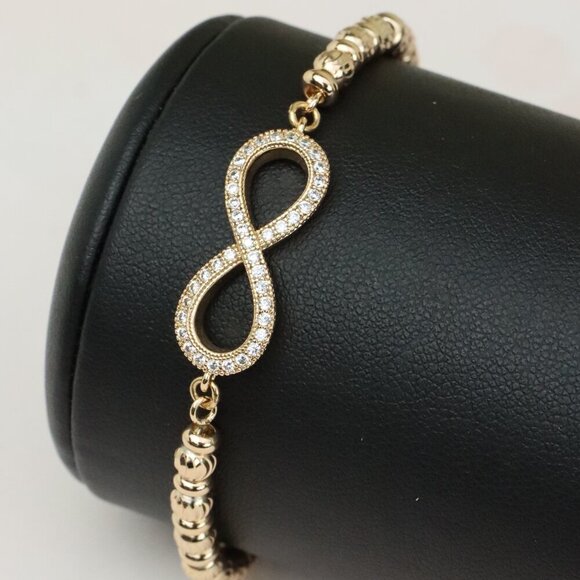 Rose Gold Infinity Bracelet with Beads and Adjustable Chain, XPAB0713 - Picture 1 of 12
